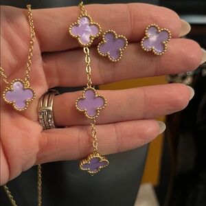 Elegant Gold and Purple Clover Jewelry Set